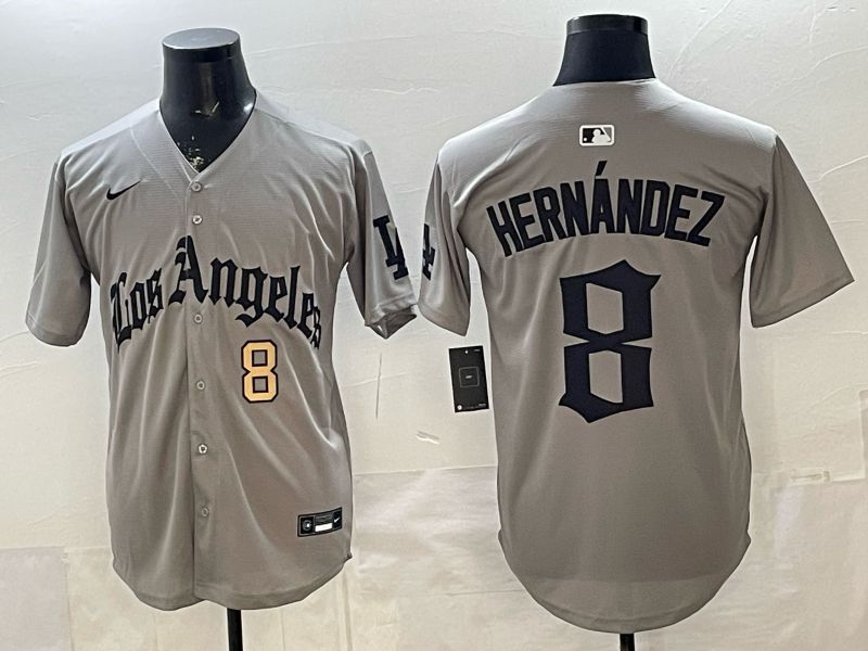 Men 2026 Los Angeles Dodgers #8 Hernandez Grey Five generations Nike MLB Jersey style 0031